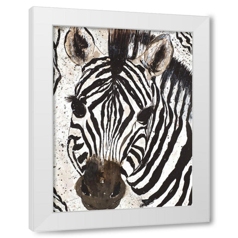 Zebra Face White Modern Wood Framed Art Print by Torres, Melanie