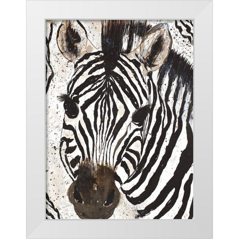 Zebra Face White Modern Wood Framed Art Print by Torres, Melanie