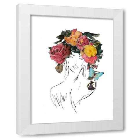 Head with Flowers I White Modern Wood Framed Art Print by Pinto, Patricia