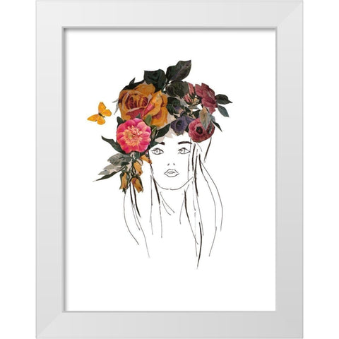 Head with Flowers II White Modern Wood Framed Art Print by Pinto, Patricia