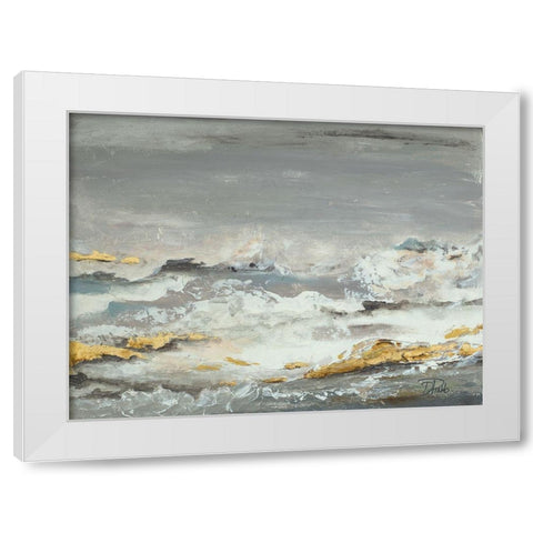 Golden Rocks White Modern Wood Framed Art Print by Pinto, Patricia