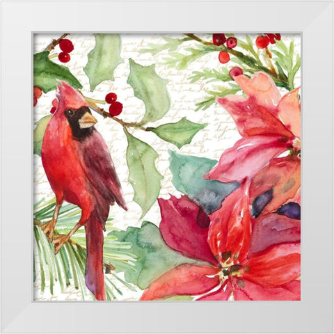 Poinsettia and Cardinal II White Modern Wood Framed Art Print by Loreth, Lanie