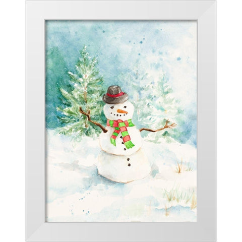 Snowman in the Pines White Modern Wood Framed Art Print by Loreth, Lanie