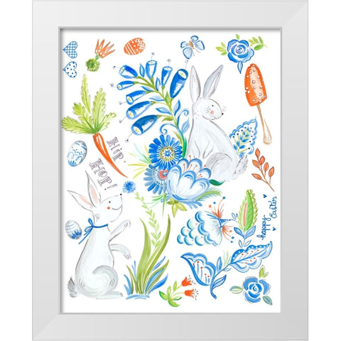 Happy Easter Bunnies White Modern Wood Framed Art Print by Del Sol, Ani