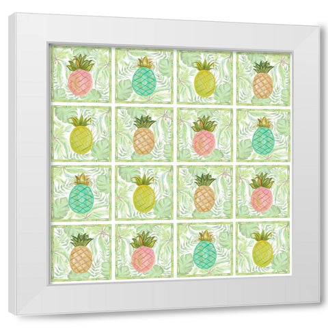 Tropical Pineapple Squares White Modern Wood Framed Art Print by Del Sol, Ani