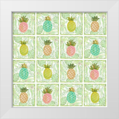 Tropical Pineapple Squares White Modern Wood Framed Art Print by Del Sol, Ani