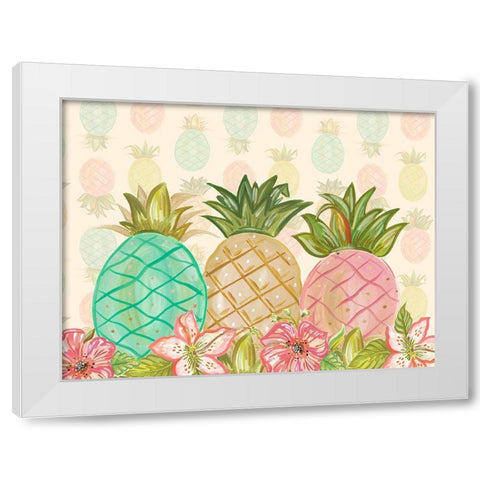 Pineapple Trio with Flowers White Modern Wood Framed Art Print by Del Sol, Ani