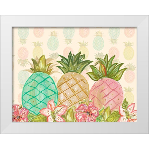 Pineapple Trio with Flowers White Modern Wood Framed Art Print by Del Sol, Ani