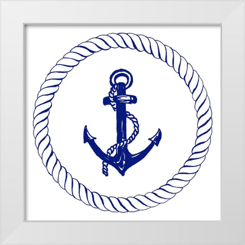 Blue Nautical Circle I White Modern Wood Framed Art Print by Pinto, Patricia
