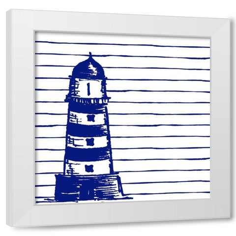 Blue Nautical on Stripes II White Modern Wood Framed Art Print by Pinto, Patricia