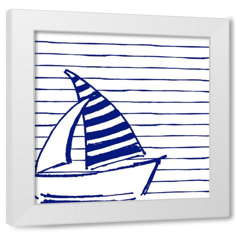 Blue Nautical on Stripes III White Modern Wood Framed Art Print by Pinto, Patricia
