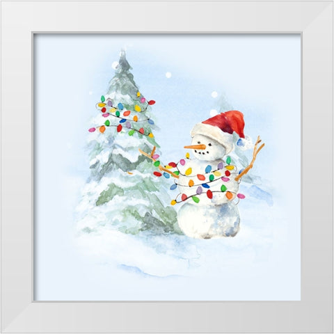 Christmas Snowy Pine And Snowman White Modern Wood Framed Art Print by Loreth, Lanie
