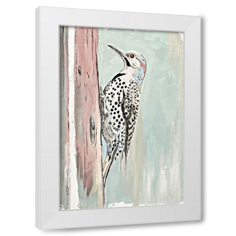Beige Woodpecker II White Modern Wood Framed Art Print by Pinto, Patricia