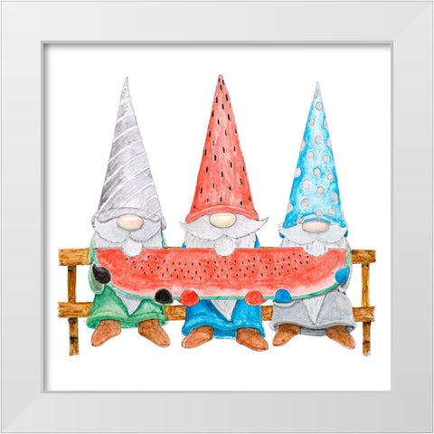 Watermelon Gnomes White Modern Wood Framed Art Print by Edwins, Hugo