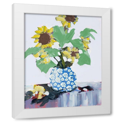 Sunflowers In Decorative Vase White Modern Wood Framed Art Print by Slivka, Jane