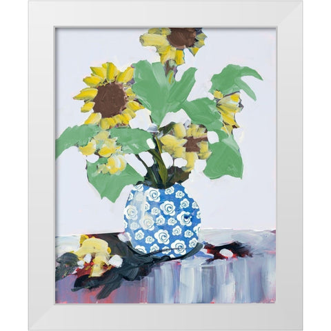 Sunflowers In Decorative Vase White Modern Wood Framed Art Print by Slivka, Jane