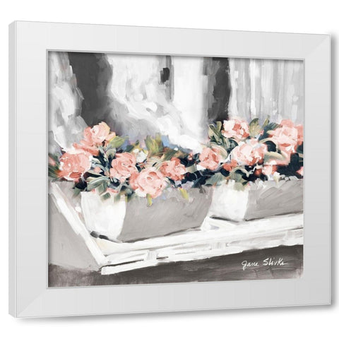 Pink Floral Window White Modern Wood Framed Art Print by Slivka, Jane