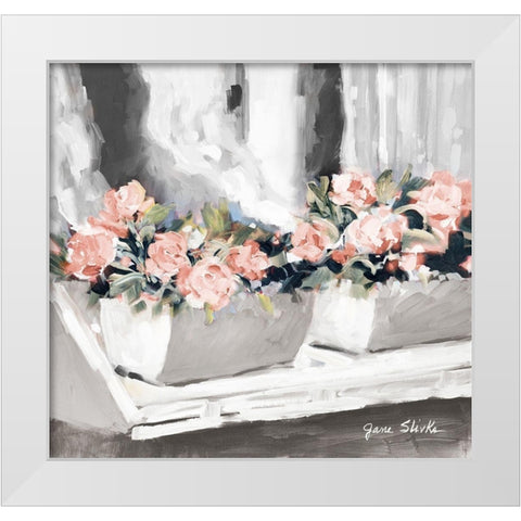 Pink Floral Window White Modern Wood Framed Art Print by Slivka, Jane