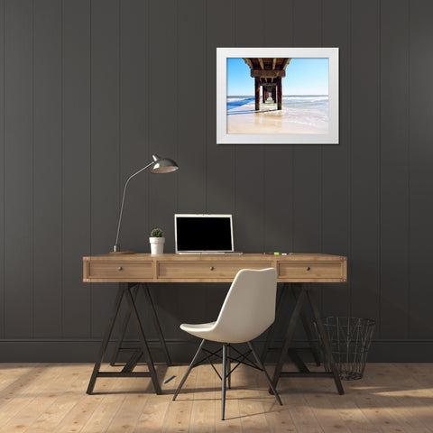 Sunlit Pier I White Modern Wood Framed Art Print by Peck, Gail
