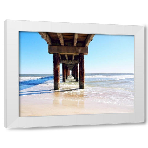 Sunlit Pier I White Modern Wood Framed Art Print by Peck, Gail