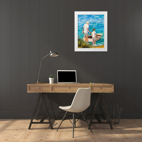 Gone Fishing  White Modern Wood Framed Art Print by Slivka, Jane