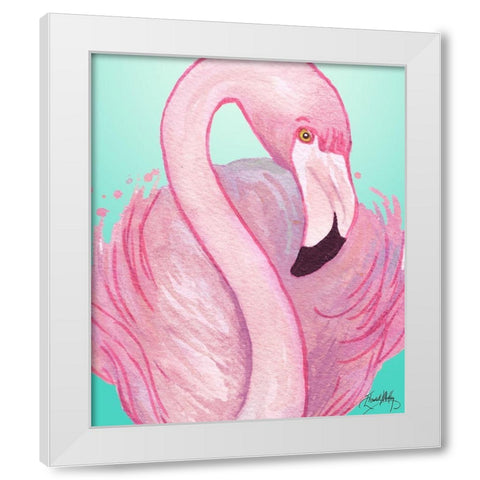 Flamingo Portrait White Modern Wood Framed Art Print by Medley, Elizabeth