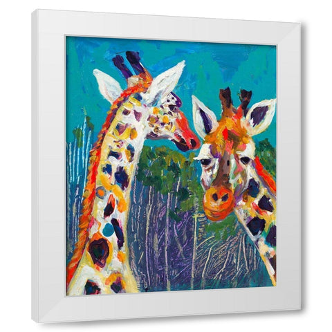 Colorful Giraffes White Modern Wood Framed Art Print by Beauchamp, Andy