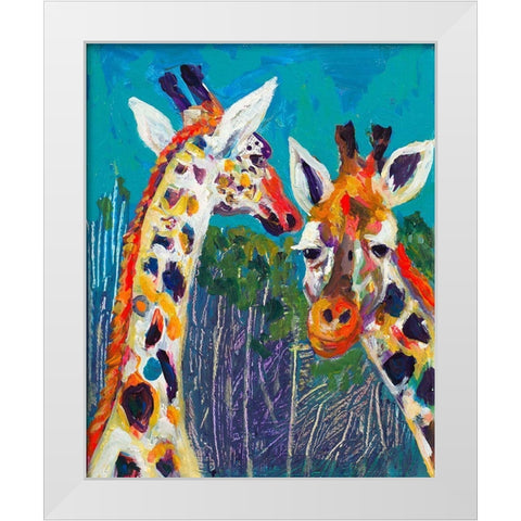 Colorful Giraffes White Modern Wood Framed Art Print by Beauchamp, Andy
