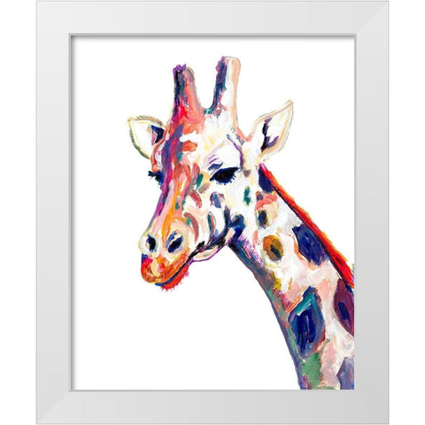 Colorful Giraffe on White White Modern Wood Framed Art Print by Beauchamp, Andy