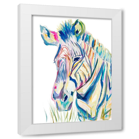 Colorful Zebra White Modern Wood Framed Art Print by Beauchamp, Andy