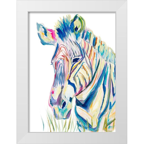 Colorful Zebra White Modern Wood Framed Art Print by Beauchamp, Andy