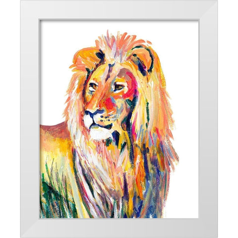 Colorful Lion on White White Modern Wood Framed Art Print by Beauchamp, Andy