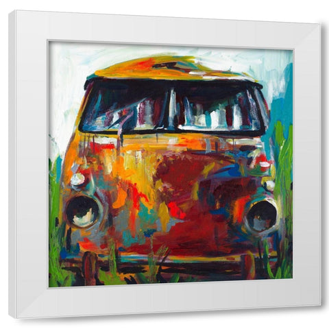 Retro Love Bus White Modern Wood Framed Art Print by Beauchamp, Andy