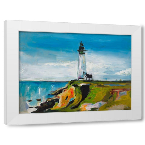 Lighthouse on a Cliff White Modern Wood Framed Art Print by Beauchamp, Andy