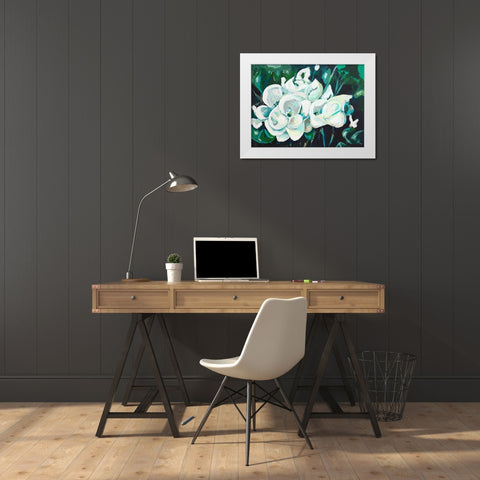 Green into White Orchids White Modern Wood Framed Art Print by Beauchamp, Andy