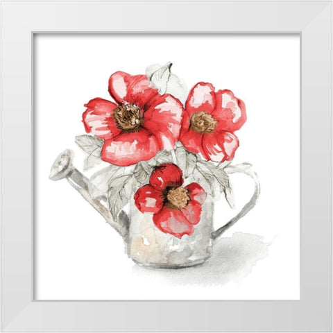 Red Florals In Watering Can I White Modern Wood Framed Art Print by Loreth, Lanie