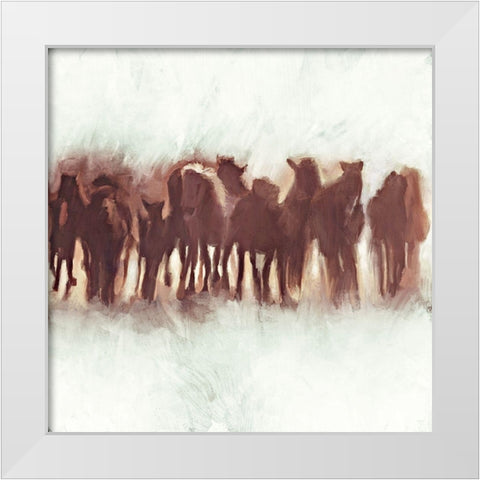 Team of Brown Horses Running White Modern Wood Framed Art Print by Meneely, Dan