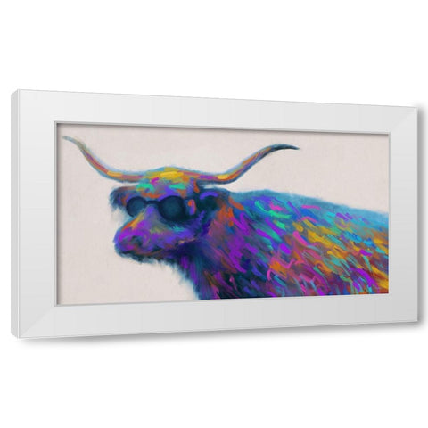 Multicolor Bull White Modern Wood Framed Art Print by Meneely, Dan