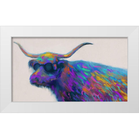 Multicolor Bull White Modern Wood Framed Art Print by Meneely, Dan