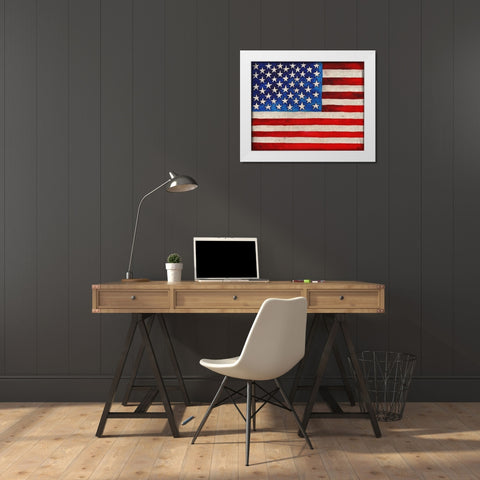 American Flag White Modern Wood Framed Art Print by Medley, Elizabeth