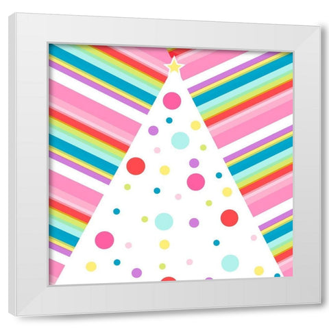 Whimsical Pink Striped Tree White Modern Wood Framed Art Print by SD Graphics Studio