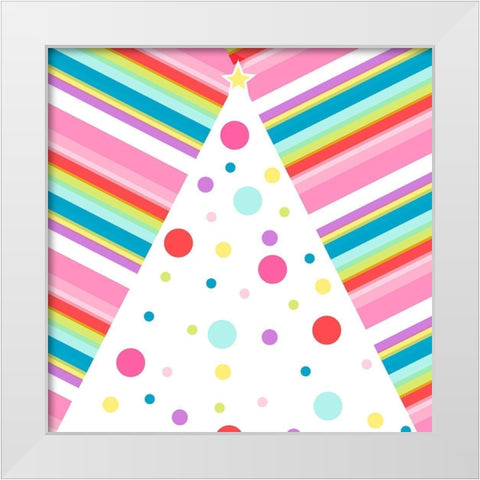 Whimsical Pink Striped Tree White Modern Wood Framed Art Print by SD Graphics Studio