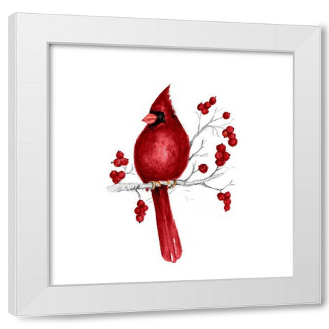 Winter Cardinal in Red II White Modern Wood Framed Art Print by Gaynor, Janice