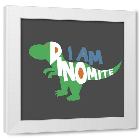 Dinomite White Modern Wood Framed Art Print by Quach, Anna
