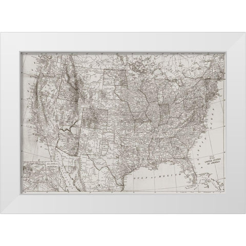 Natural US Map White Modern Wood Framed Art Print by Meneely, Dan