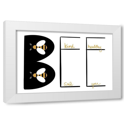 Bee Kind White Modern Wood Framed Art Print by Navas, Emily