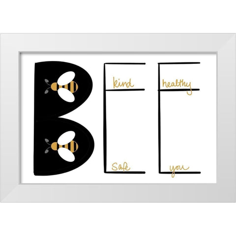 Bee Kind White Modern Wood Framed Art Print by Navas, Emily