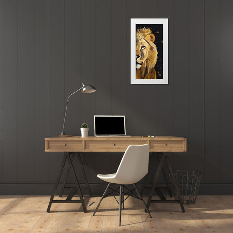 Lion Half Face White Modern Wood Framed Art Print by Goodrich, Chelsea