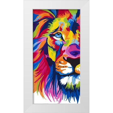 Colorful Lion Portrait White Modern Wood Framed Art Print by Goodrich, Chelsea