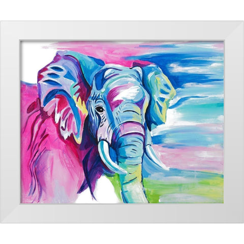 Fun Colorful Elephant White Modern Wood Framed Art Print by Goodrich, Chelsea